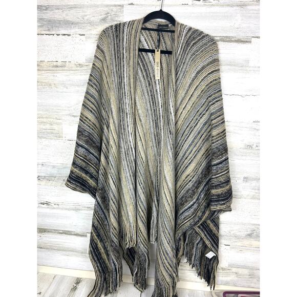 Coco & Carmen Women’s OS Striped Multicolor Boho Cardigan Poncho NWT - Picture 1 of 6